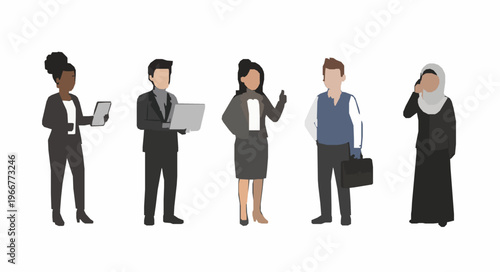 Minimal diverse business characters vector icon set EPS10 isolated on white