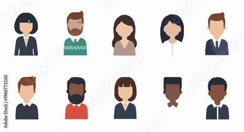 Stylized diverse business people cartoon vector illustration set EPS10 isolated on white