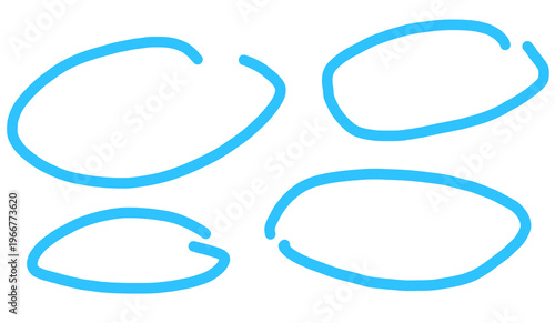 set of hand drawn blue marker round frame.	