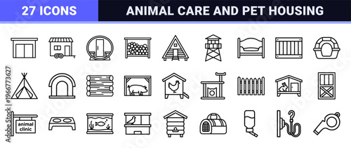 minimalist Monoline Cabin and Pet Shelter Geometric Line Art for Architectural Wayfinding and Modern Real Estate Interface Design