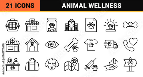 Pet Veterinary Care and Animal Wellness Minimalist Monoline Geometric Line Art for Commercial Stock Design and Digital Interface Use