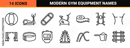 Physical Fitness and Gym Equipment Minimalist Monoline Geometric Line Art for Commercial Sports Branding and Workout App Interfaces