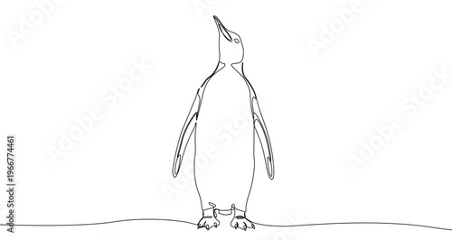 Minimalist illustration of a penguin, made in one continuous line. Vector drawing in line art style on a white background.