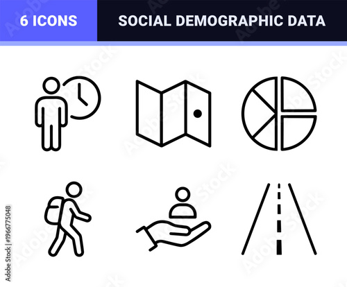 Population and Demographics Metadata Icon Set Featuring Minimalist Geometric Line Art for Sociology, Statistics, and Human Resources.