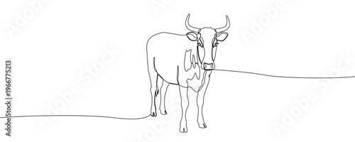 Minimalist illustration of a cow with horns, made in one continuous line. Vector illustration.