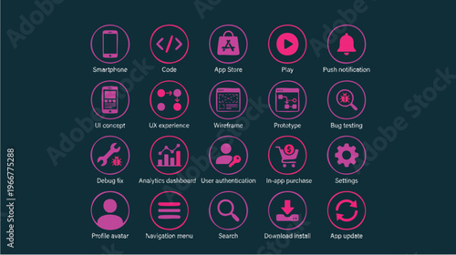 App Development Icons, Technology Concepts, UI Design, Digital Environment, Graphic Elements