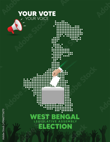West Bengal election voting hand and map political campaign poster illustration