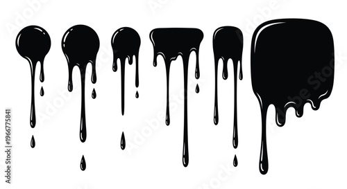 Black liquid drips in different shapes creating a sticky messy effect
