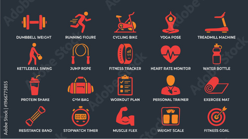 Gym Equipment, Indoor Gym, Infographic Style, Modern Environment, Top View, Health Concept