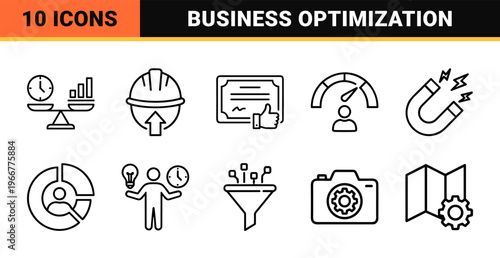 Business Efficiency and Operational Optimization Line Icons with Minimalist Monoline Aesthetic for Corporate Workflow Management Systems