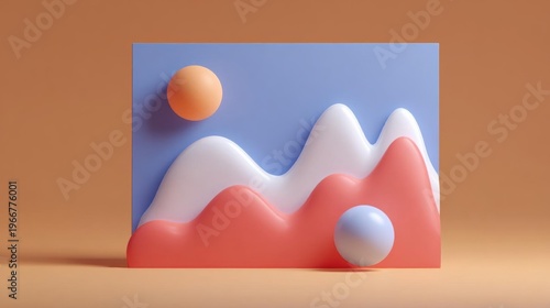 3d rendering of a geometric composition. the background is a light blue color with a gradient effect.
