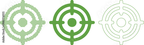 Three Stylized Target Designs in Green and White reticle crosshairs