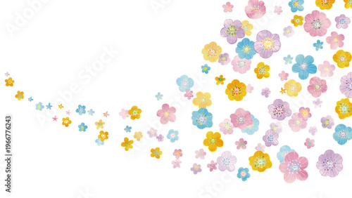 北欧風 かわいい水彩タッチのアネモネや小花が舞う(16:9)Watercolor flower Series:A cute, Scandinavian-style watercolor painting of anemones and small flowers fluttering about