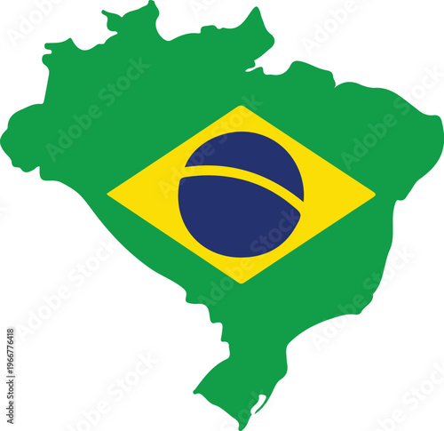 Map of brazil with national flag colors isolated on white background