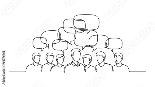 Continuous line drawing of business people discussing.
