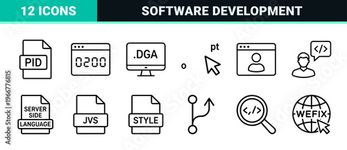 Software Engineering and Programming Infrastructure Minimalist Monoline Icon Set for Web Development and Data Science Applications