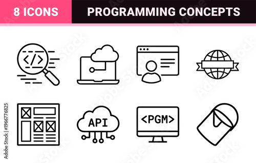 Software Development and Programming Language Metadata Architect Style Minimalist Thin Line Grid Vector Graphic Elements for Web Design