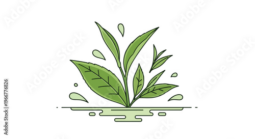 Minimalist green tea leaf vector icon, botanical herbal plant line art logo, organic nature emblem for spa packaging, wellness branding and eco labels