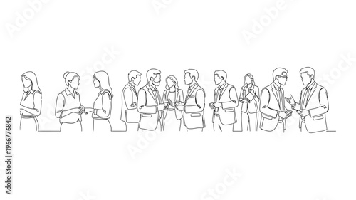Continuous line drawing of business people.