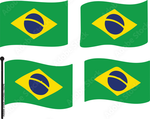 Set of waving flags of brazil isolated on white background