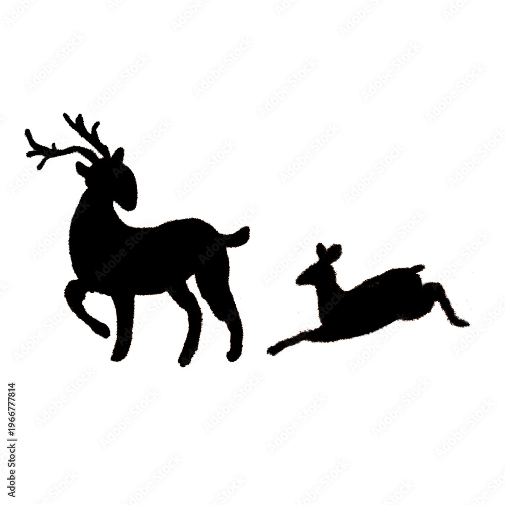 Fototapeta premium Deer Family Silhouette Crossing Road Illustration, Parent and Fawn Wildlife Sign Icon