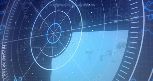 Scanning HUD showing concentric reticle and wedge, radial grid and glowing nodes on control display