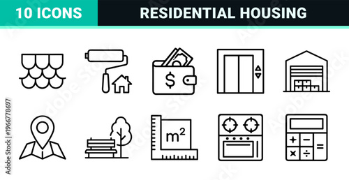 Minimalist Monoline Real Estate Line Art Featuring Geometric Property Management and Construction Outline Symbols for Professional Utility