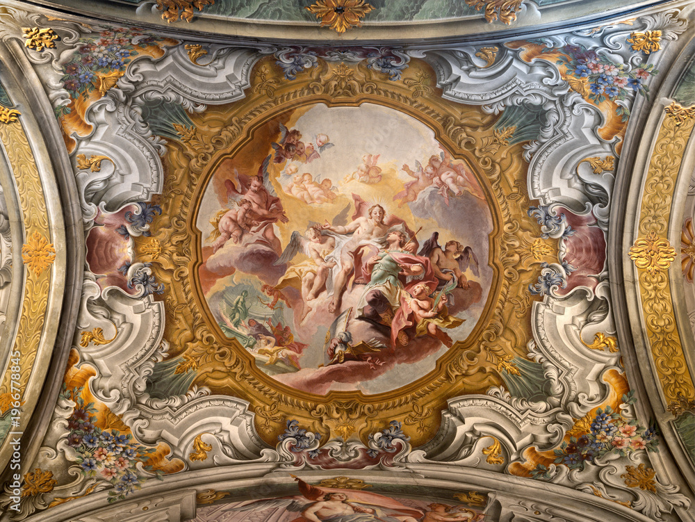 Fototapeta premium MONZA, ITALY - MARCH 19, 2026: The fresco of Apotheosis of St. Sebastian in the Cathedral by Carlo Innocenzo Carloni (1738 -1740). 