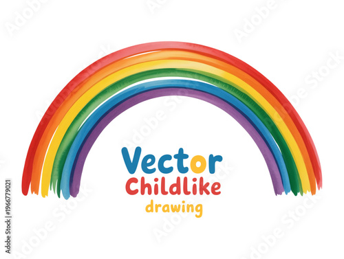 Colorful hand drawn rainbow vector illustration with watercolor texture, isolated on white background concept