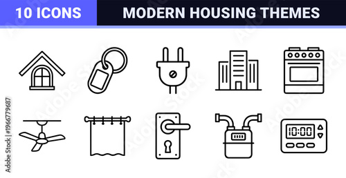 Minimalist Real Estate Line Art Featuring Property Management, Mortgage, and Home Rental Symbols in a Modern Geometric Monoline Aesthetic