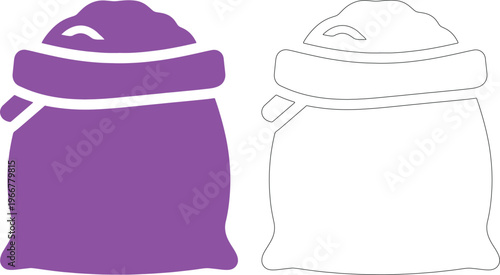 Purple sack and outline of grain bag