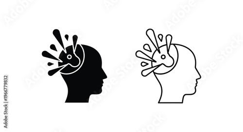 a pair of human heads with creative ideas bursting out Vector