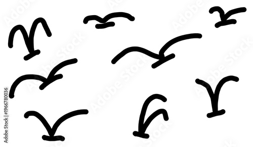 set of black line bird