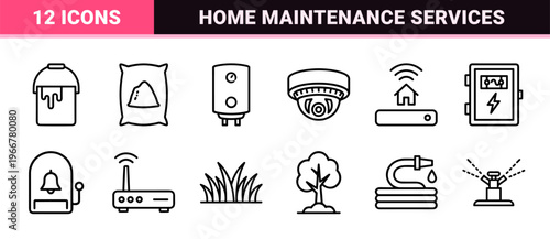 Real Estate Renovation and Property Maintenance Minimalist Monoline Geometric Line Art for Sustainable Housing Renewal and Home Repair.