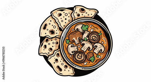 Delicious mushroom soup with flatbread