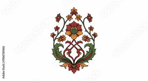 Ornate floral motif with intricate swirling stems and colorful blossoms