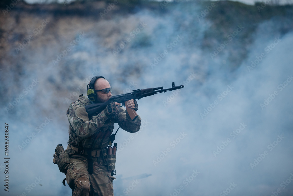 Fototapeta premium Ukrainian soldier training tactics