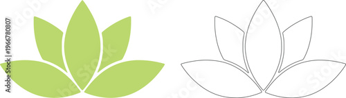 Green lotus silhouette and outline flower