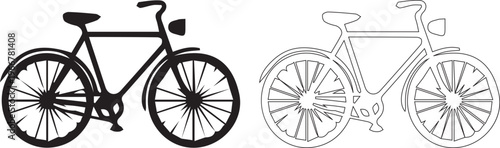 City bicycle icon in black silhouette and outline style isolated on white background vector illustration