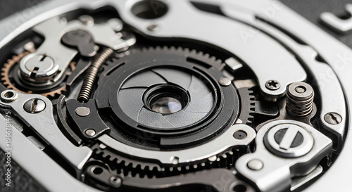 Close-up of a film camera shutter mechanism