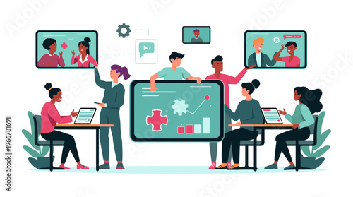 A calming arrangement of teal shapes on a white background, conveying serenity and modern design.