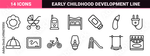 Nursery Essentials and Baby Care Line Art Outline Symbols for Modern Parenting Commercial Digital Interface Design Projects