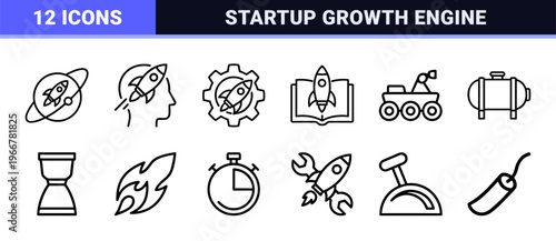 Aerospace Technology and Startup Growth Minimalist Monoline Geometric Line Art for Digital Innovation and Space Exploration Projects.