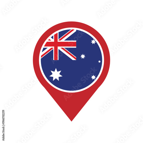 Australia flag location pin icon vector illustration, flag application, Flag on Location Pin, Australia map pointer. Ideal for travel, navigation, and Australian identity-themed designs.
