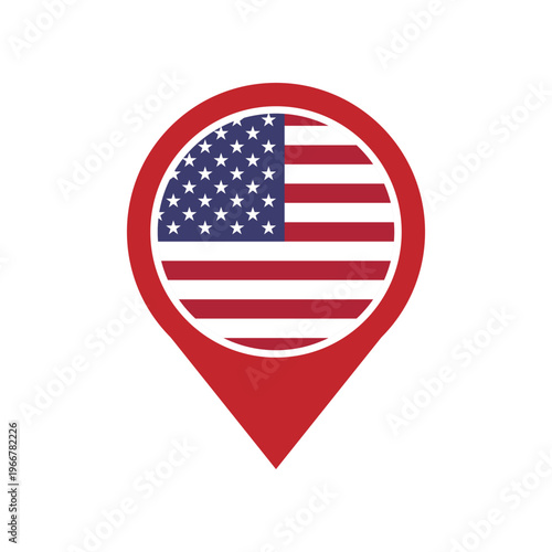 USA flag location pin icon vector illustration, flag application, Flag on Location Pin, American Map Marker GPS Symbol. Ideal for travel, navigation, and USA identity-themed designs.