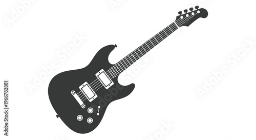 Sleek black electric guitar silhouette isolated on a clean white background