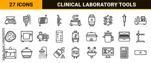 Scientific Laboratory Research and Biotech Equipment Minimalist Monoline Geometric Line Art Symbols for Professional Workspace Design