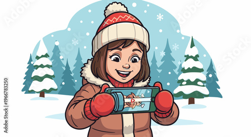 Cheerful person in winter attire captures a video of a dog playing outdoors