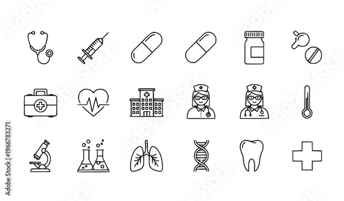 Medical line icon set with healthcare and medicine outline symbols editable stroke hospital and doctor vector