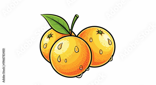 Juicy, sun-kissed oranges with water droplets and a fresh green leaf